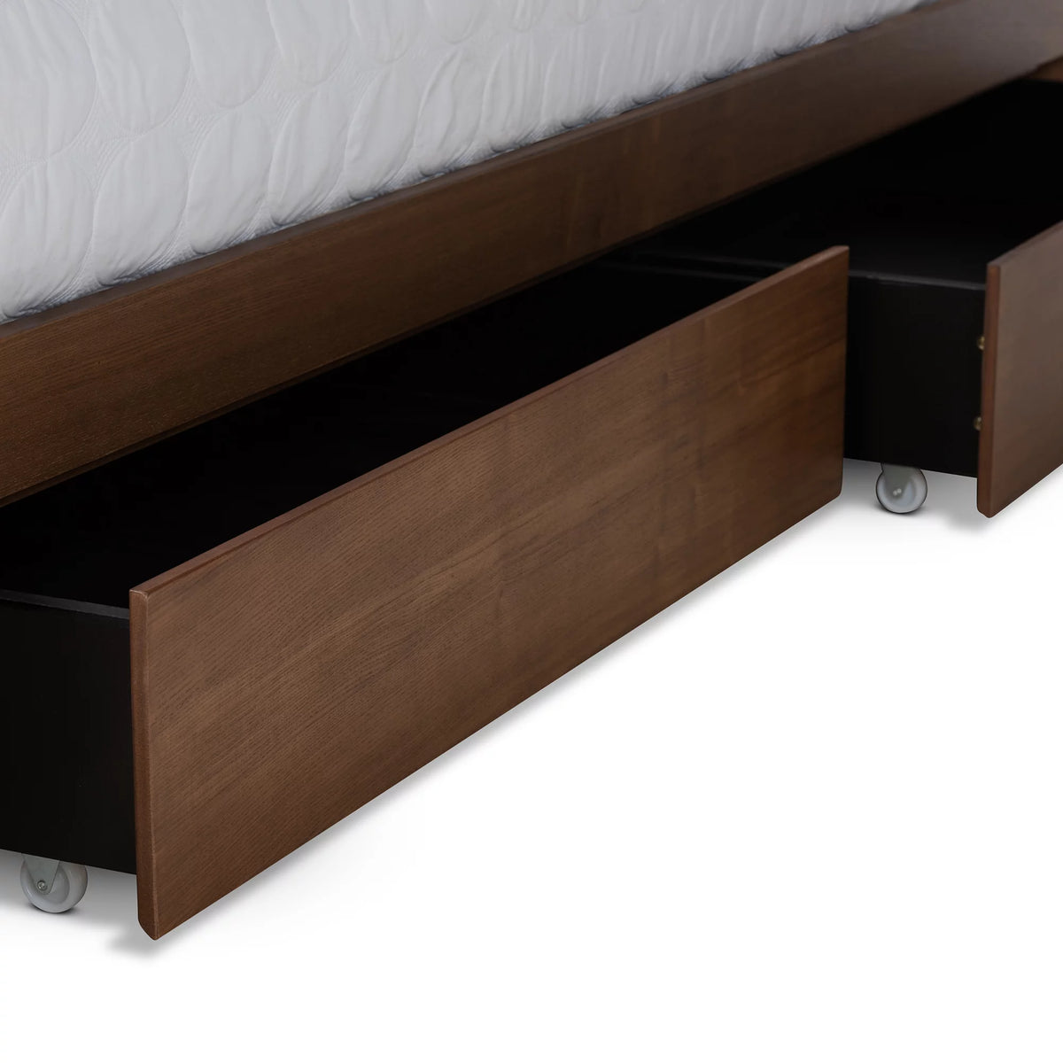 Ash Walnut Brown Wood Full Size Platform Bed with Built-In Shelves U5322