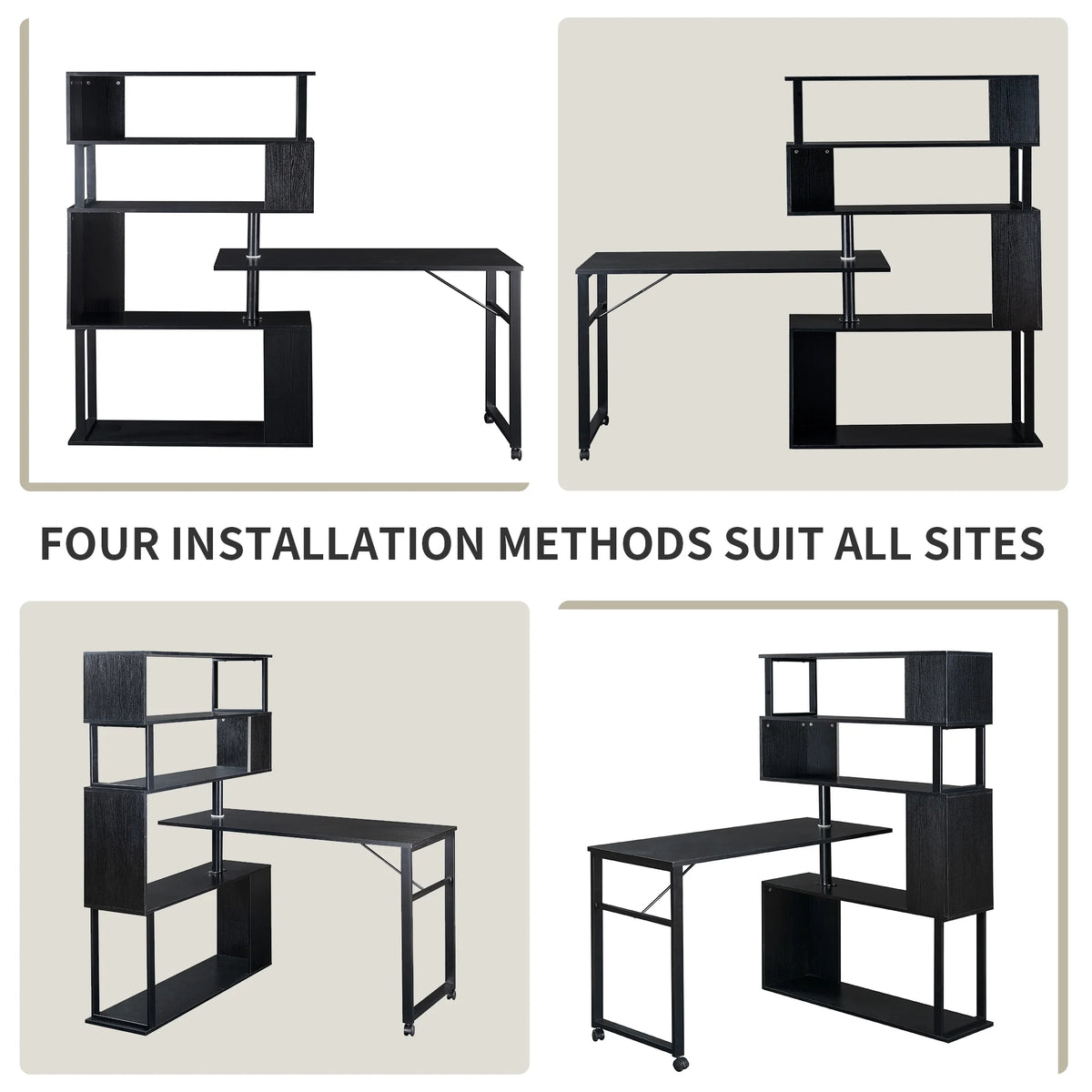 L-Shaped Corner Computer Desk with 5-Tier Bookshelf M3369