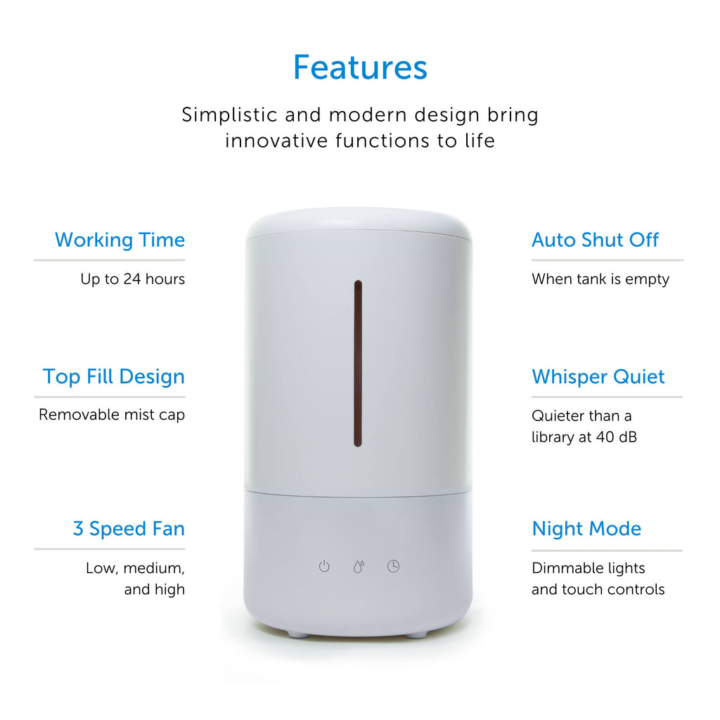 3.5L Cool Mist Ultrasonic Humidifier with Adjustable Mist Level and Auto Shut Off V19655
