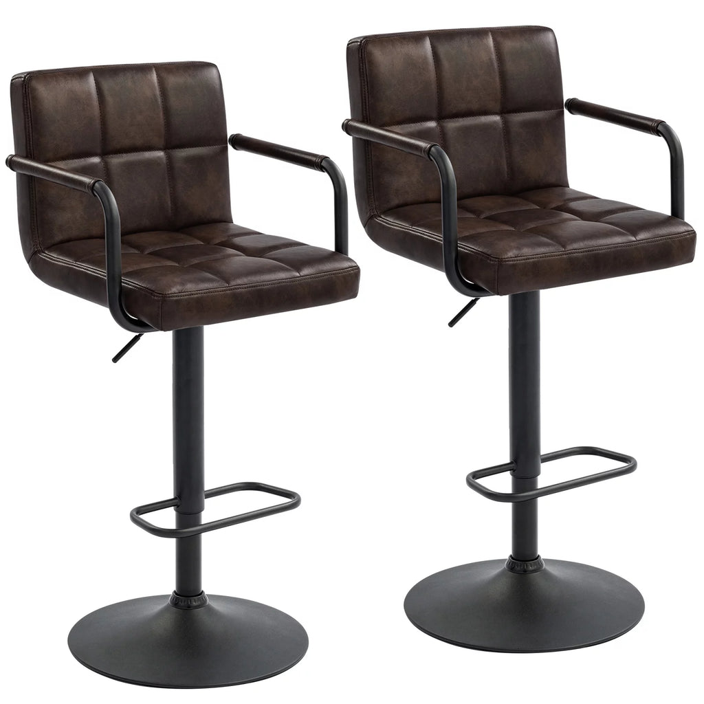 Faux Leather Swivel Bar Stools Set of 2 Adjustable Height R5752