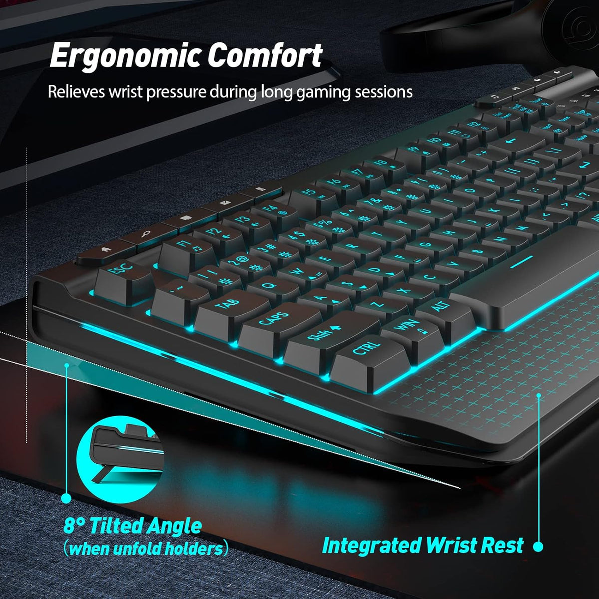 Wireless Gaming Keyboard with Ergonomic Wrist Rest, Pack of 2 N526