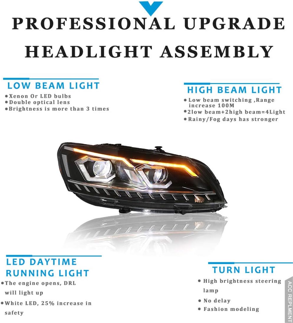 2PCS Headlight Assemblies Bi-Xenon Projector Double Beam HID With LED Daytime Running Lights Y9169