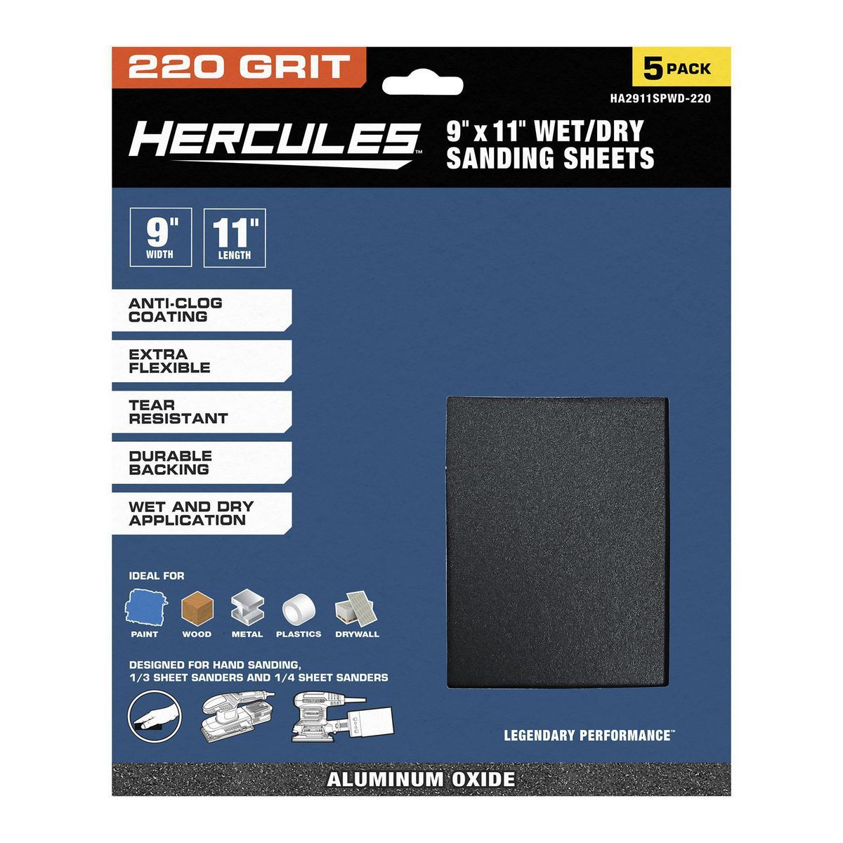 9 in. x 11 in. 220 Grit Wet/Dry Sanding Sheets 5-Pack M31776