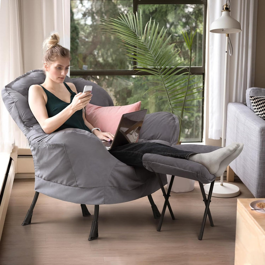 Dark Gray Fabric Accent Lounge Chair with Ottoman N188453