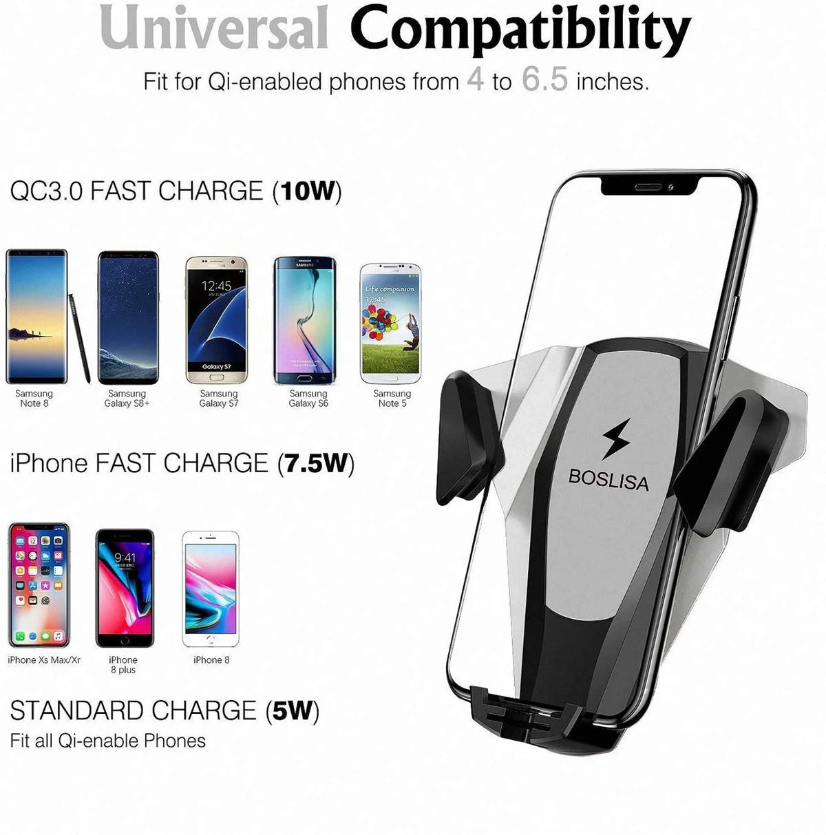 Wireless Charging Car Vent Cellphone Mount Silver J669205
