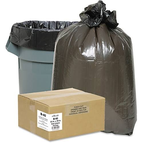 Black 2-Ply Low-Density Can Liners 31-33gal .63 Mil 33 x 39 250/Carton H8540