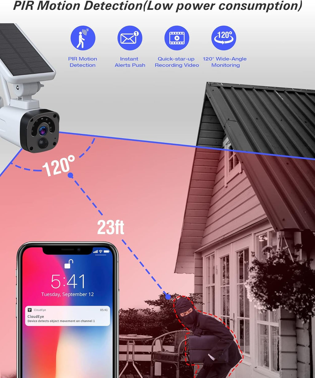 Wireless Solar Security Camera System with Base Station and 4 Cameras, 1080P Night Vision, IP65 Waterproof Y874