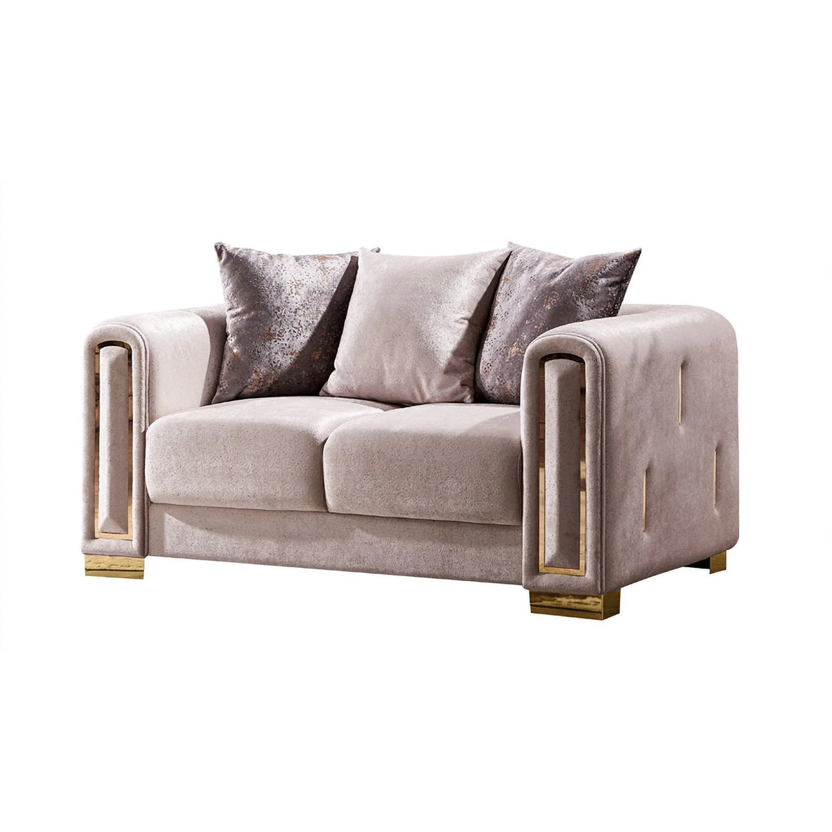 Beige Velvet Fabric 2Pc Living Room Set With Wood X279008