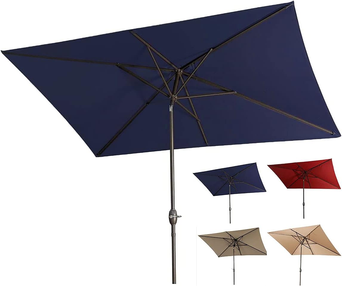 Navy Blue Rectangular Polyester Patio Table Umbrella H588935