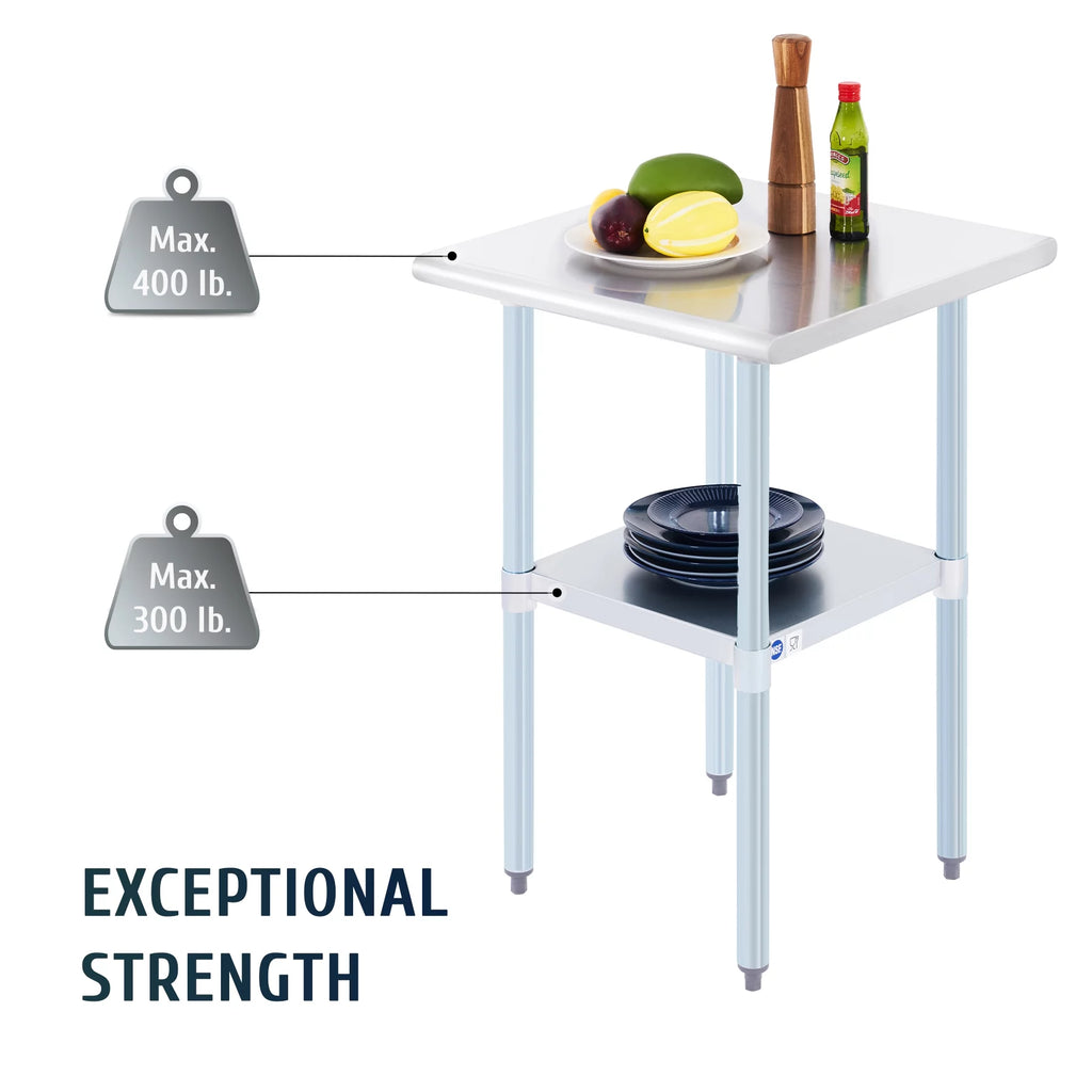Stainless Steel Prep Table with Adjustable Shelf 24x24 Inch A646