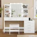 Large White Vanity Desk with Lighted Mirror and Power Outlet Q96852