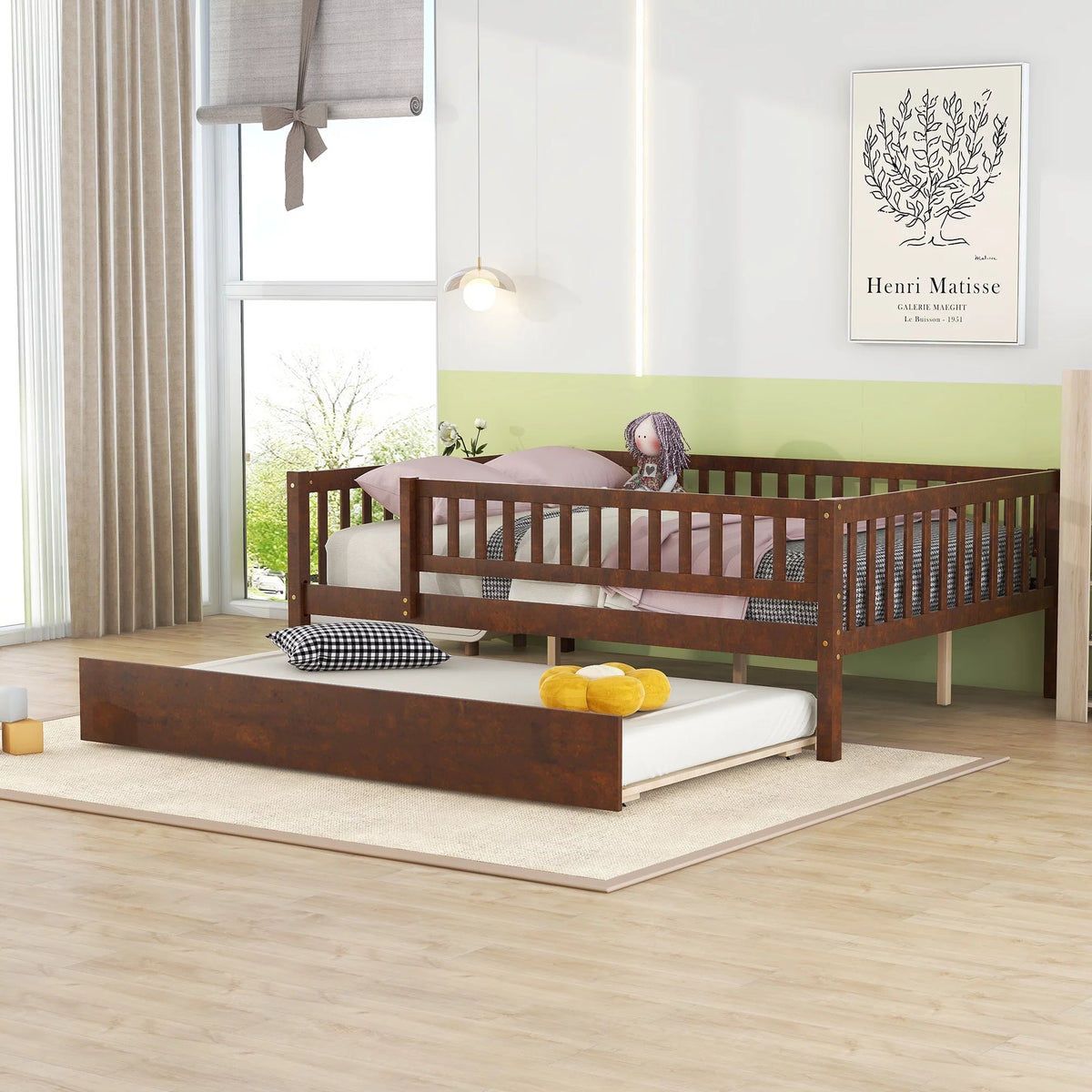 Walnut Full Size Wood Daybed with Trundle H11849