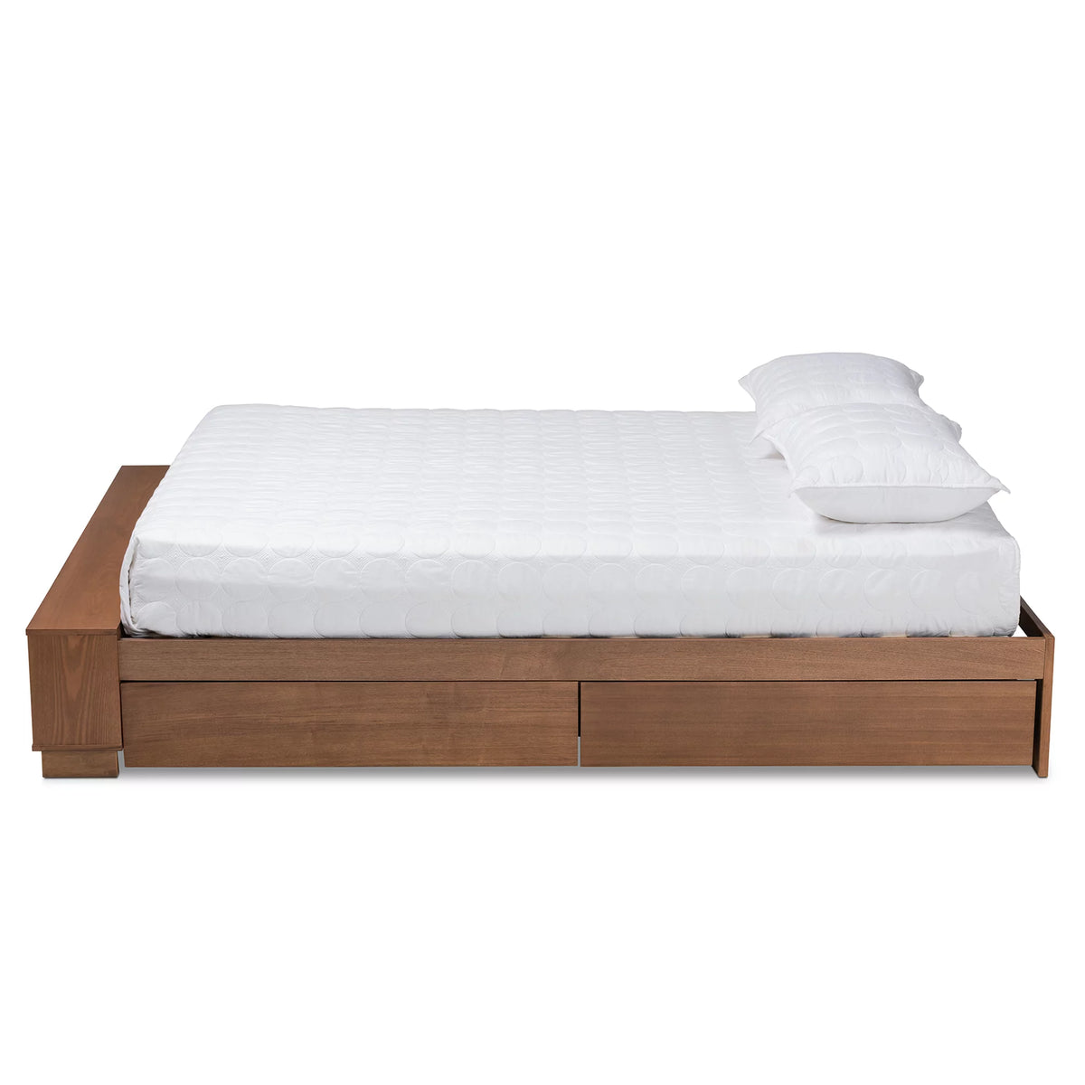 Ash Walnut Brown Wood Full Size Platform Bed with Built-In Shelves U5322