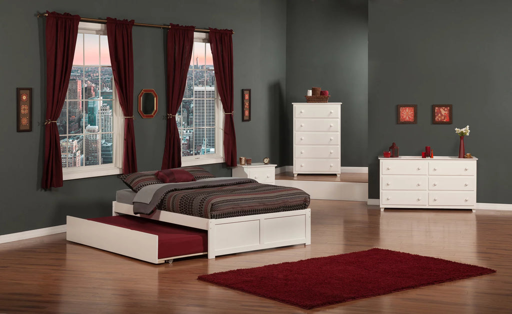 White Full Platform Bed with Trundle C18219