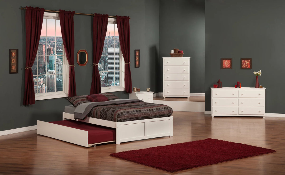 White Full Platform Bed with Trundle C18219