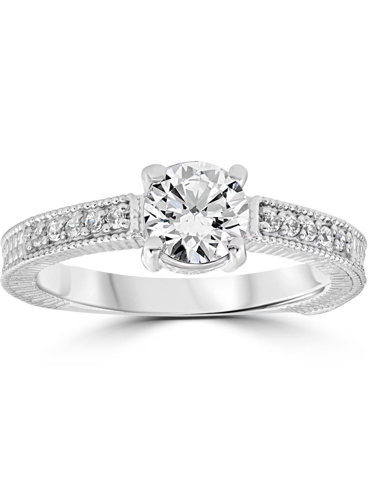 Vintage Diamond Engagement Ring 1 Carat 14K White Gold Round Brilliant Cut I72270