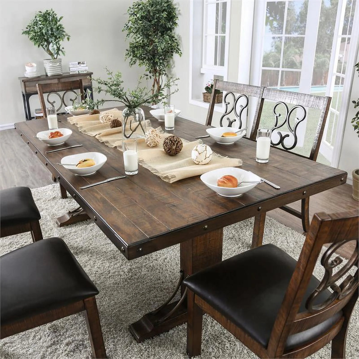 Solid Wood Rectangle Dining Table in Rustic Walnut Y75048