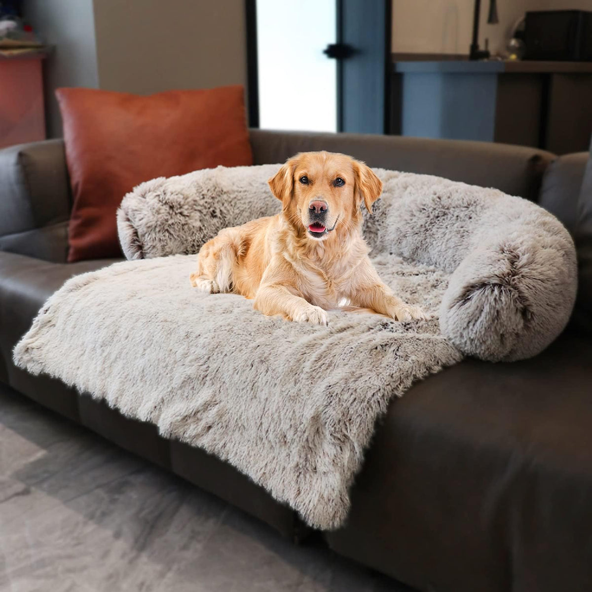 Dark Grey Small Pet Couch Protector with Soft Neck Bolster G101