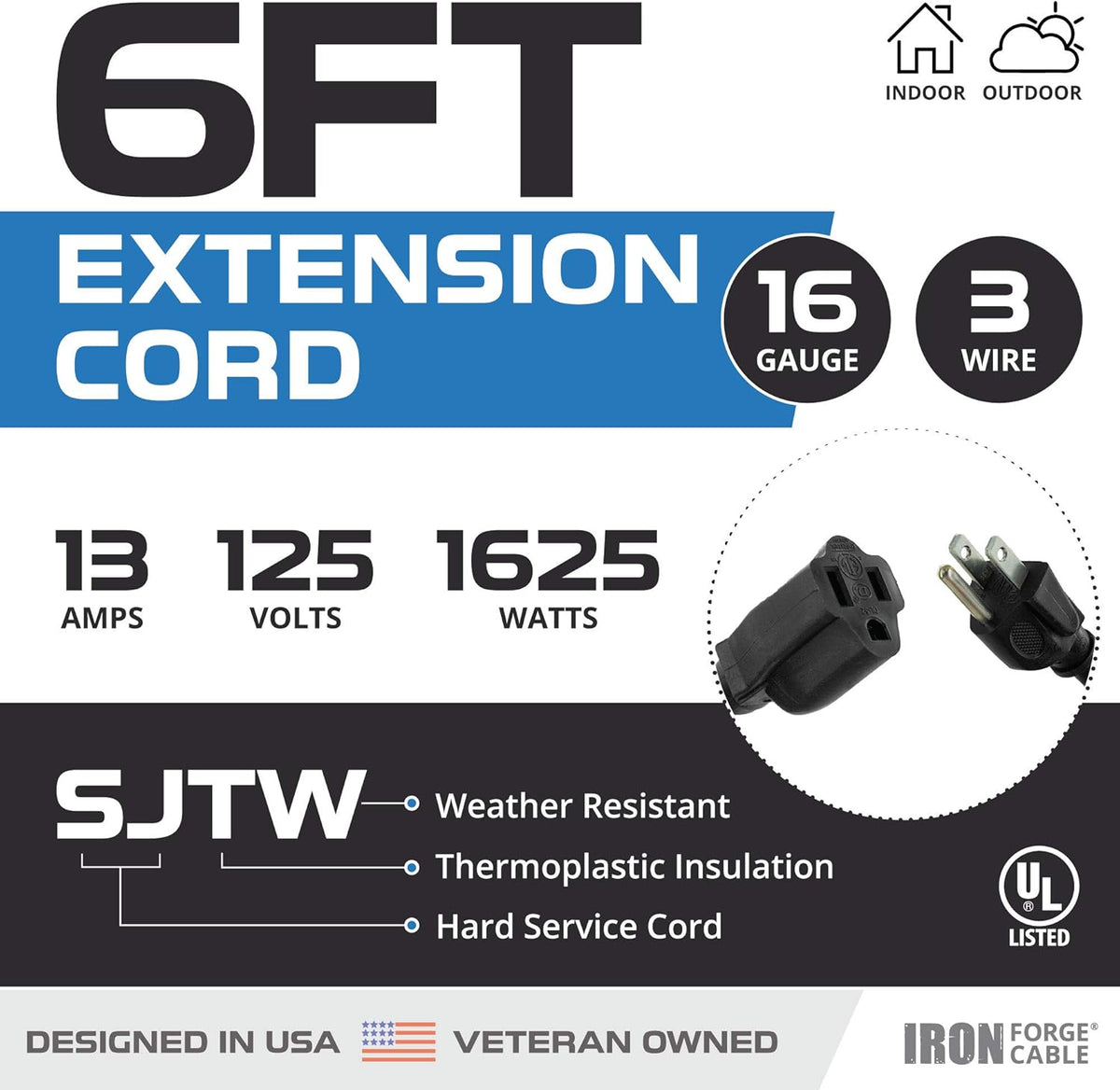 Black 16/3 100 Ft Outdoor Extension Cord with 3 Prong Grounded Plug R5905