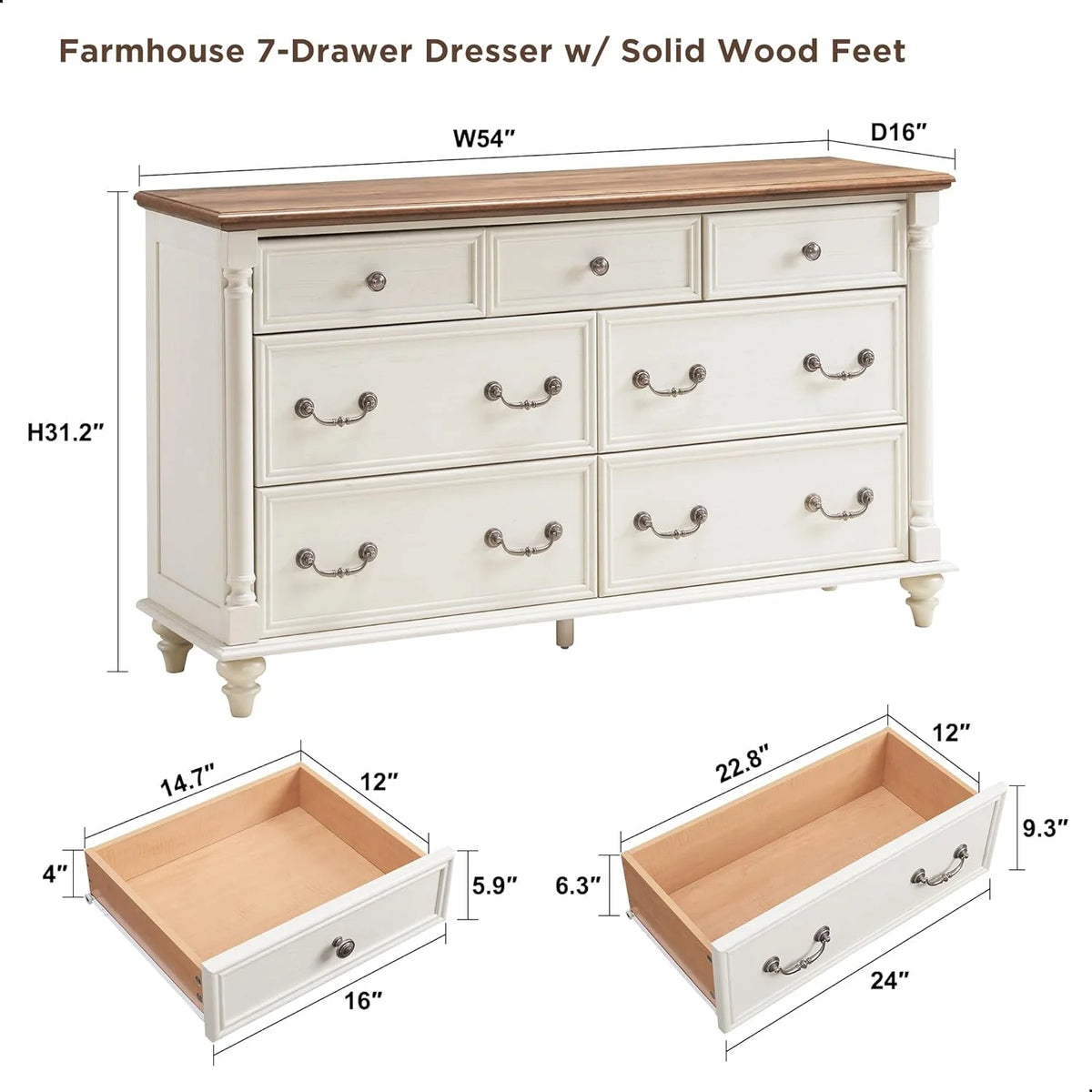 Antique White 7 Drawer Wood Dresser D409610