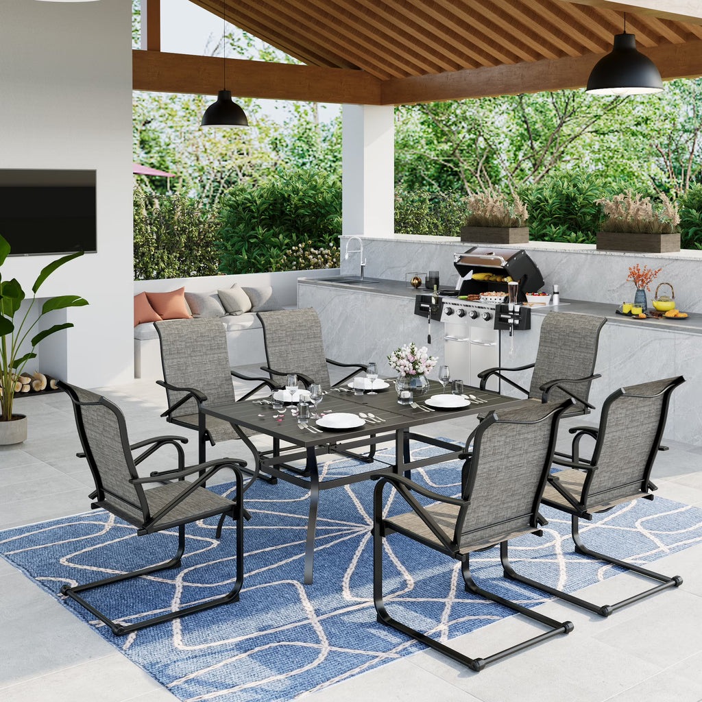 7-Piece Outdoor Patio Dining Set with 6 Rocking Chairs and 1 Metal Table V480423